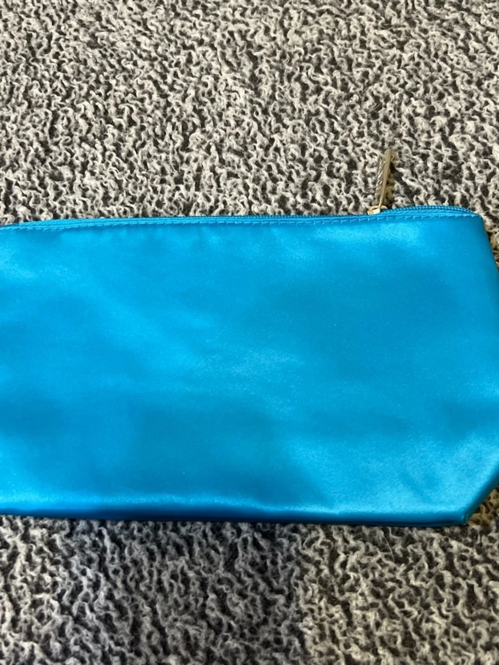 Ulta Teal and Aqua Sequin Checker + Clinique Blue Patch Cosmetic Pouches